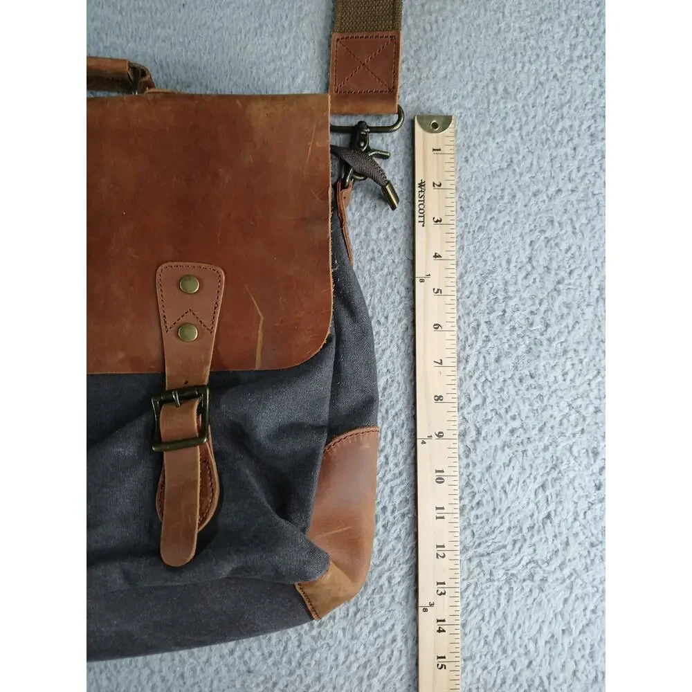 Wowbox Messenger Bag Mens Brown Canvas Leather Large Distressed